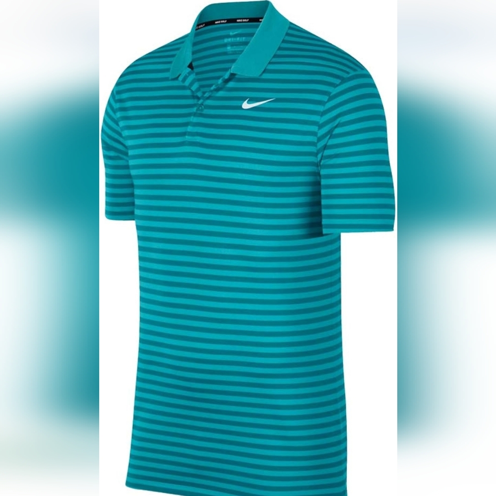 Nike Golf Dri Fit Polo Shirt Teal Blue Striped XL Men Athletic